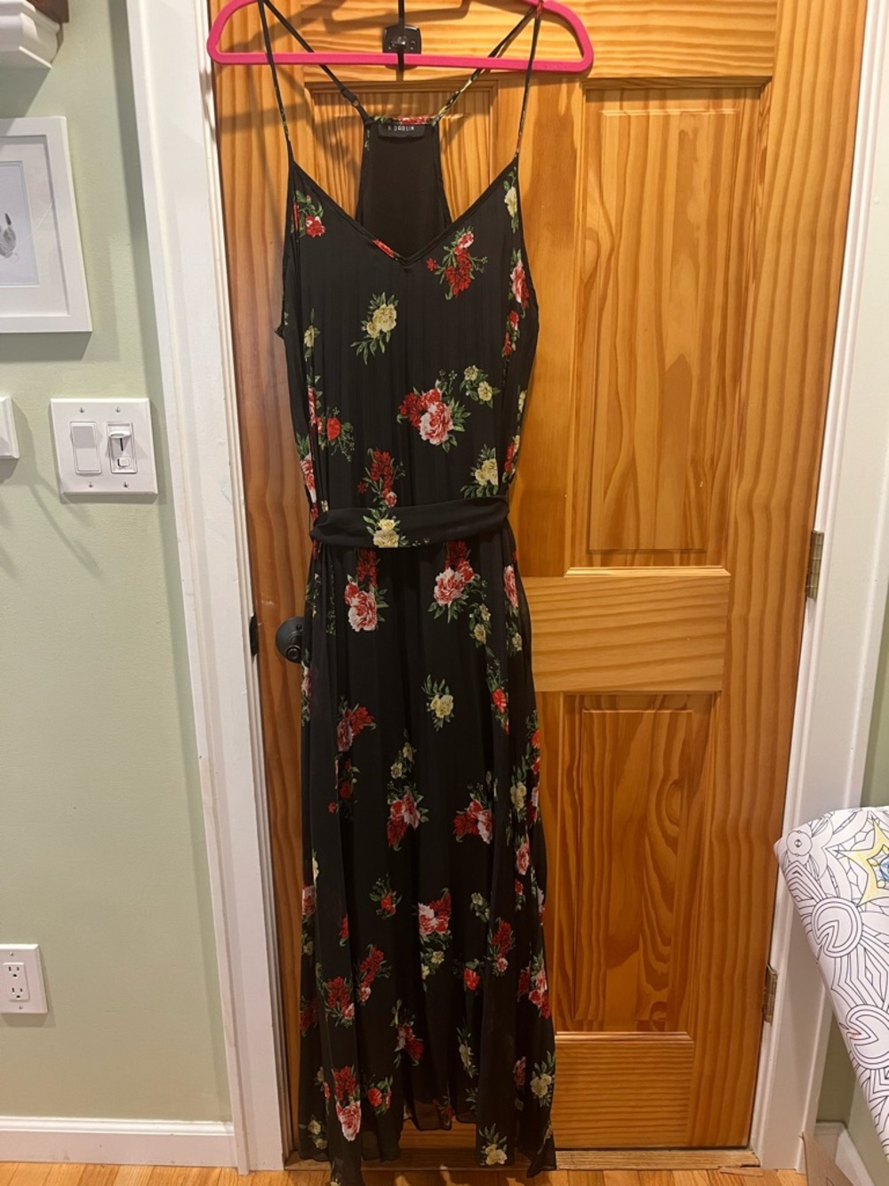 B Darlin Black Floral Maxi Dress with Spaghetti Straps